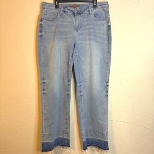 Judy Blue Women 16W Wide Leg Jeans Light Wash Shadow Raw Hem High Rise Denim
